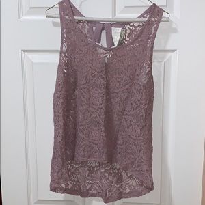 Round neck purple lace tank top with tie backing